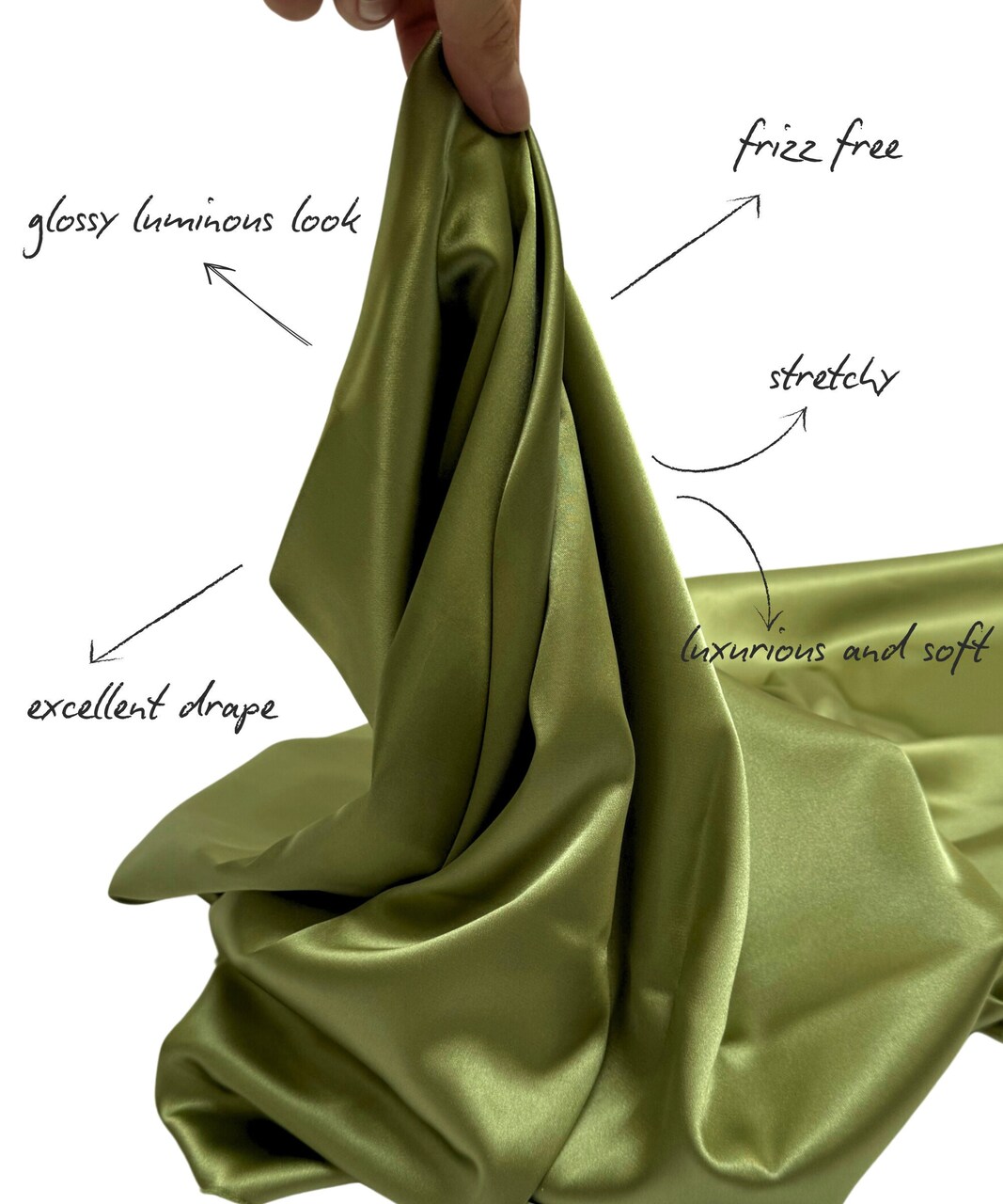 Olive Green Stretch Charmeuse Satin Fabric by the Yard, 58" Wide Silky Lightweight Satin for Bridesmaid Dresses, Gowns, Lingerie